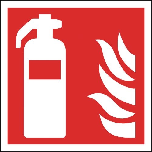 Self Adhesive Fire Safety Equipment Sign 100 x 100 mm - Fire Extinguisher Symbol and Flame