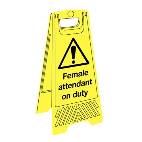 Female Attendant on Duty Fold Flat Floor Sign Yellow