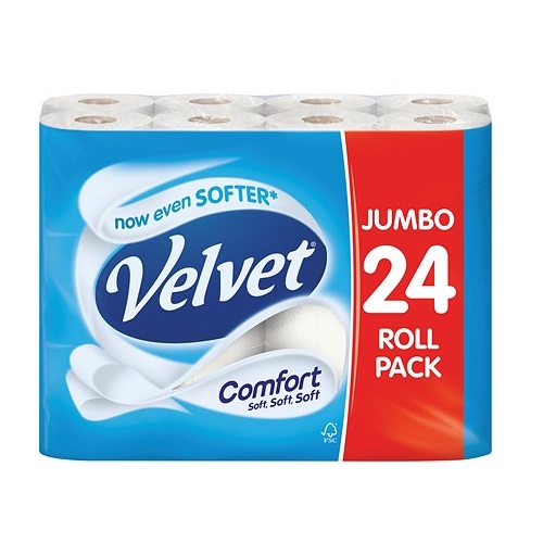 Velvet Comfort Toilet Rolls White 2 Ply 24 rolls (Replaces S3 AC121)