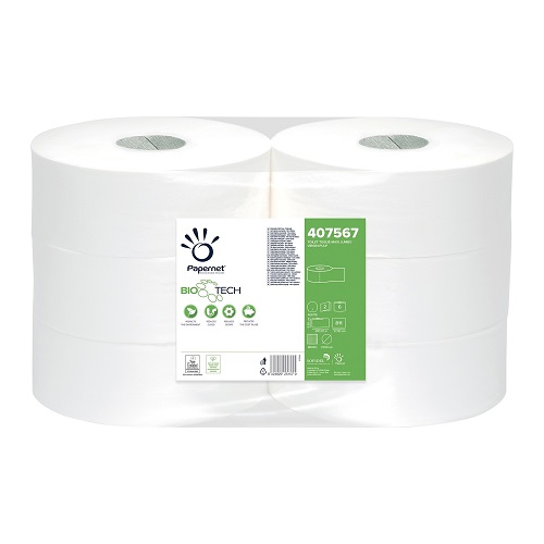 Bio Tech Jumbo 2 Ply Recycled Toilet Rolls White 6's