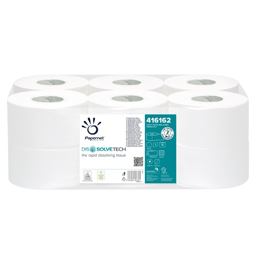 Dissolve Tech 1 Ply Mini Jumbo Toilet Rolls White 12's