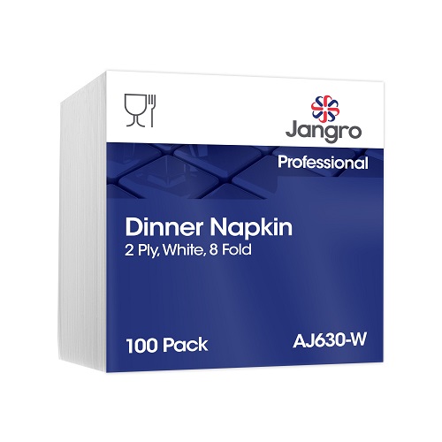 Jangro Professional Dinner Napkins White 2 Ply 39 x 39 cm 8 Fold 2000's