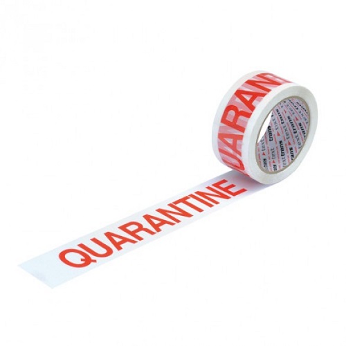 Polypropylene Printed Tape 48mm x 66m "QUARRANTINE" Red / White Single 36 Rolls