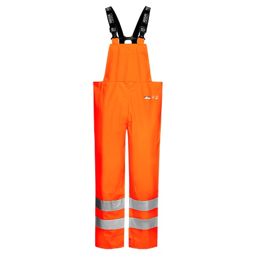 Hi-Vis Bib n Brace PU/PVC Rain Trousers Orange Medium