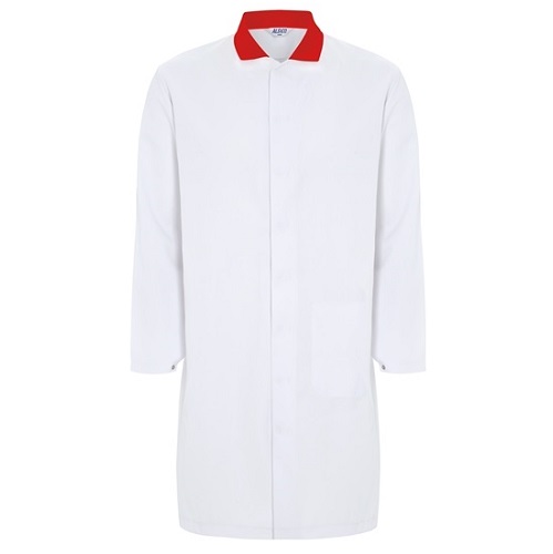 Mens Food Coat White with Red Collar 36"