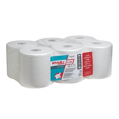 Wypall L20 Extra Wipers Centre Feed White 2 Ply 6 Rolls x 300 Sheets = 1800's
