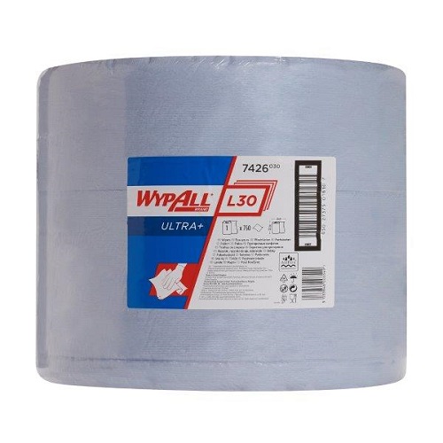 Wypall L30 Ultra Blue Cloths Single Roll 750 Sheets 33 x 38cm