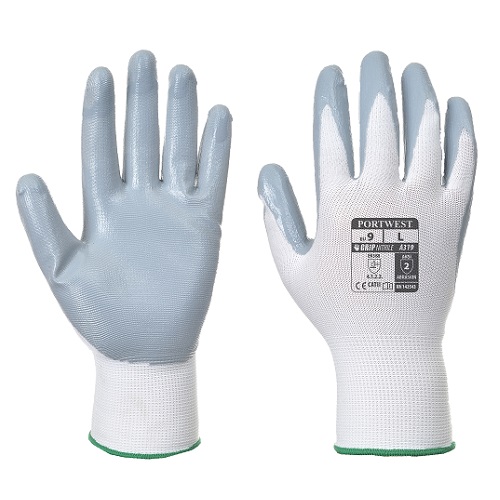 Portwest A319 Flexo Grip Nitrile Glove White / Grey Large