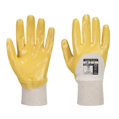 Portwest A330 Nitrile Light Knitwrist Yellow Gloves Medium Size 8