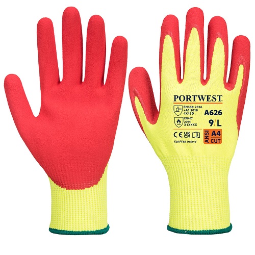 Portwest A626 Vis-Tex HR Cut Glove Nitrile Yellow / Red Large