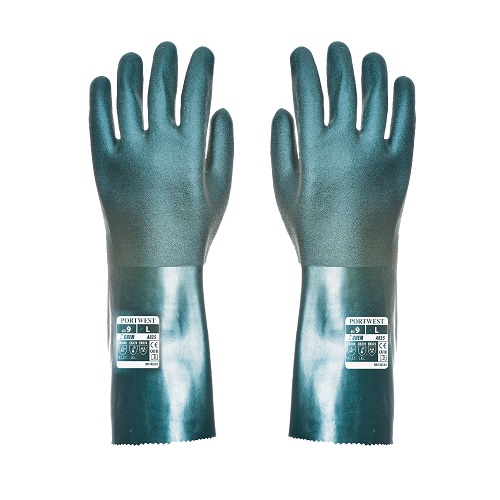 A835 Double Dipped PVC Chemical Gauntlet 35cm Green X Large