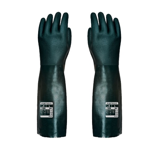 A845 Double Dipped PVC Chemical Gauntlet 45cm Green X Large