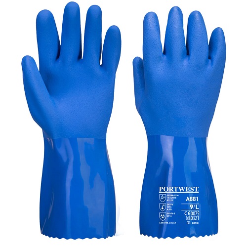 Portwest A881 Marine Ultra PVC Chemical Gauntlet Gloves Blue Size Large