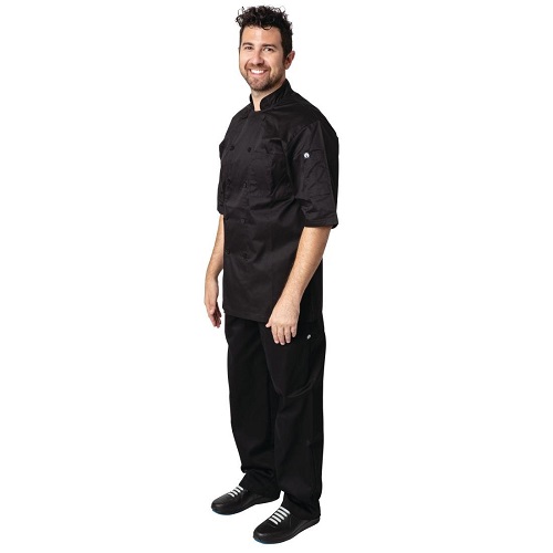 Chef Works Unisex Montreal Cool Vent Short Sleeve Chefs Jacket Black Medium