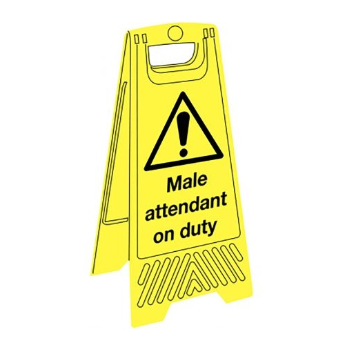 Male Attendant on Duty Fold Flat Floor Sign Yellow