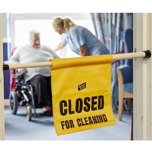 Hanging Door Safety Sign Yellow "Closed for Cleaning" Pack of 4