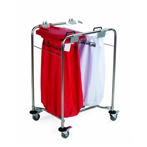Laundry Cart 2 Bag With White and Red Lids