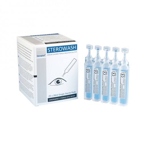 Sterowash Emergency Eye Wash Single Pod Small 20 ml (Order 25 singles for box)
