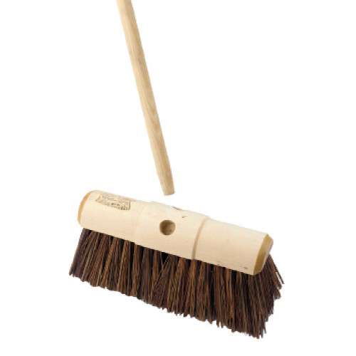 13" Yard Brush Sherbro / Poly Double Hole Broom with Fitted Handle