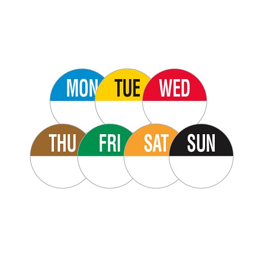 Colour Coded Day of the Week Labels Monday 1000's