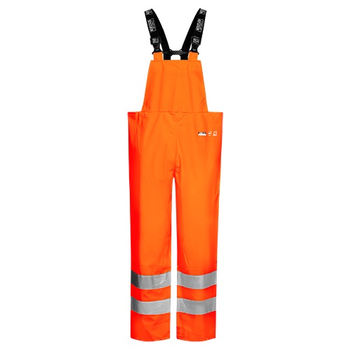 Hi-Vis Bib n Brace PU/PVC Rain Trousers Orange Medium