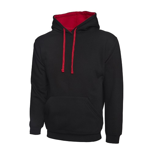 UC507 Contrast Hooded Sweat Shirt Black / Red Small