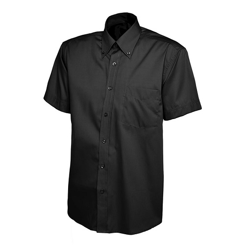 UC702 Mens Pinpoint Oxford Half Sleeve Shirt Black Large 16.5" Collar (42-44")