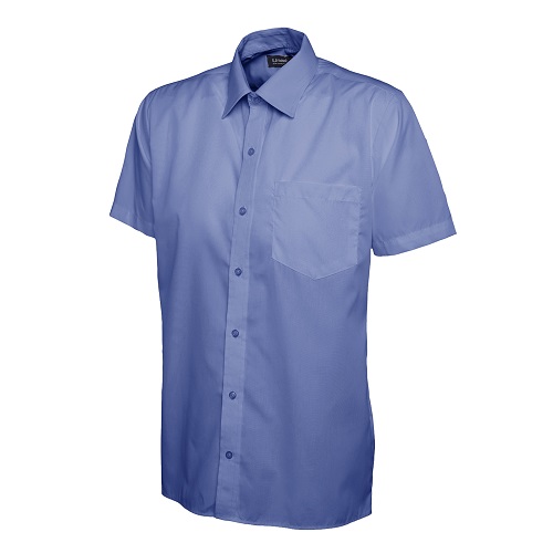 UC710 Mens Poplin Half Sleeve Shirt Mid Blue Small 14.5" Collar (38-40")